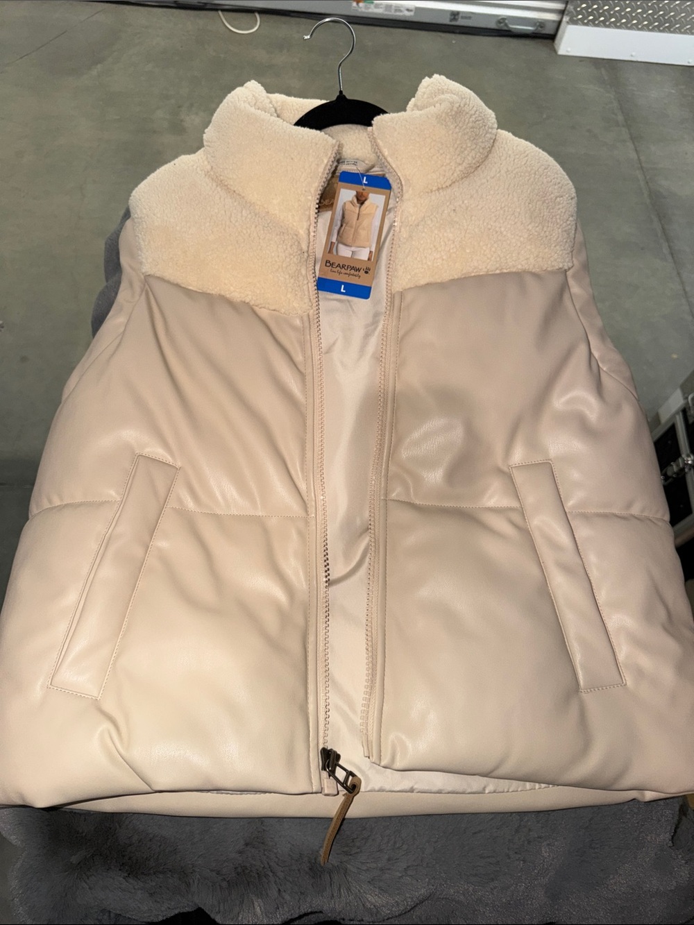 BearPaw Ivory Puffer Vest with Sherpa Collar